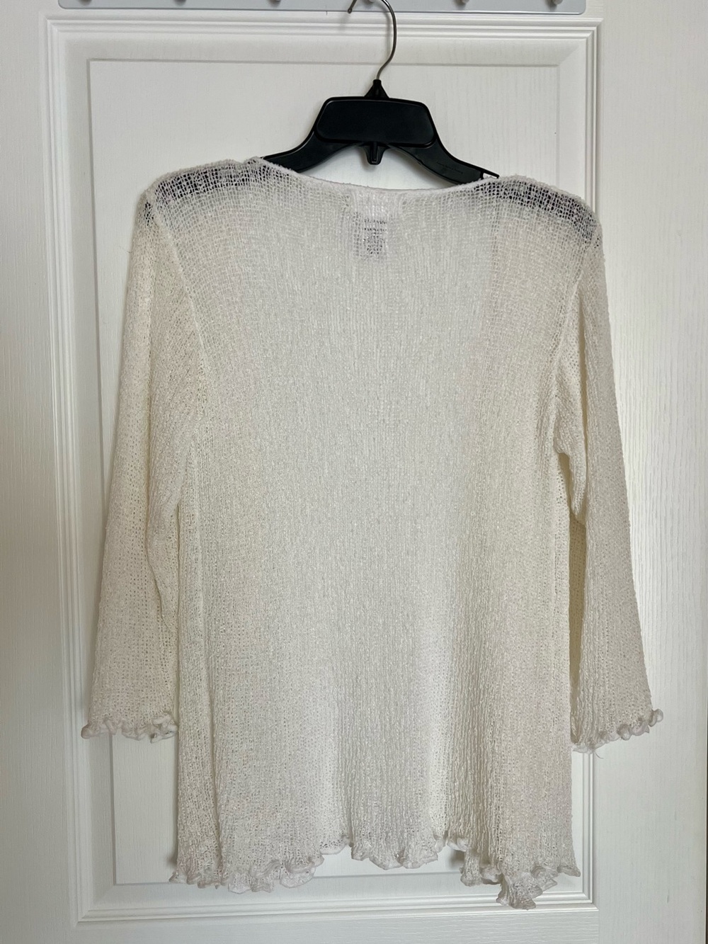 Romantic Ethereal Sheer Knit Tie-Front Cardigan-Boho Mesh Shrug Lettuce Edge - Picture 3 of 9